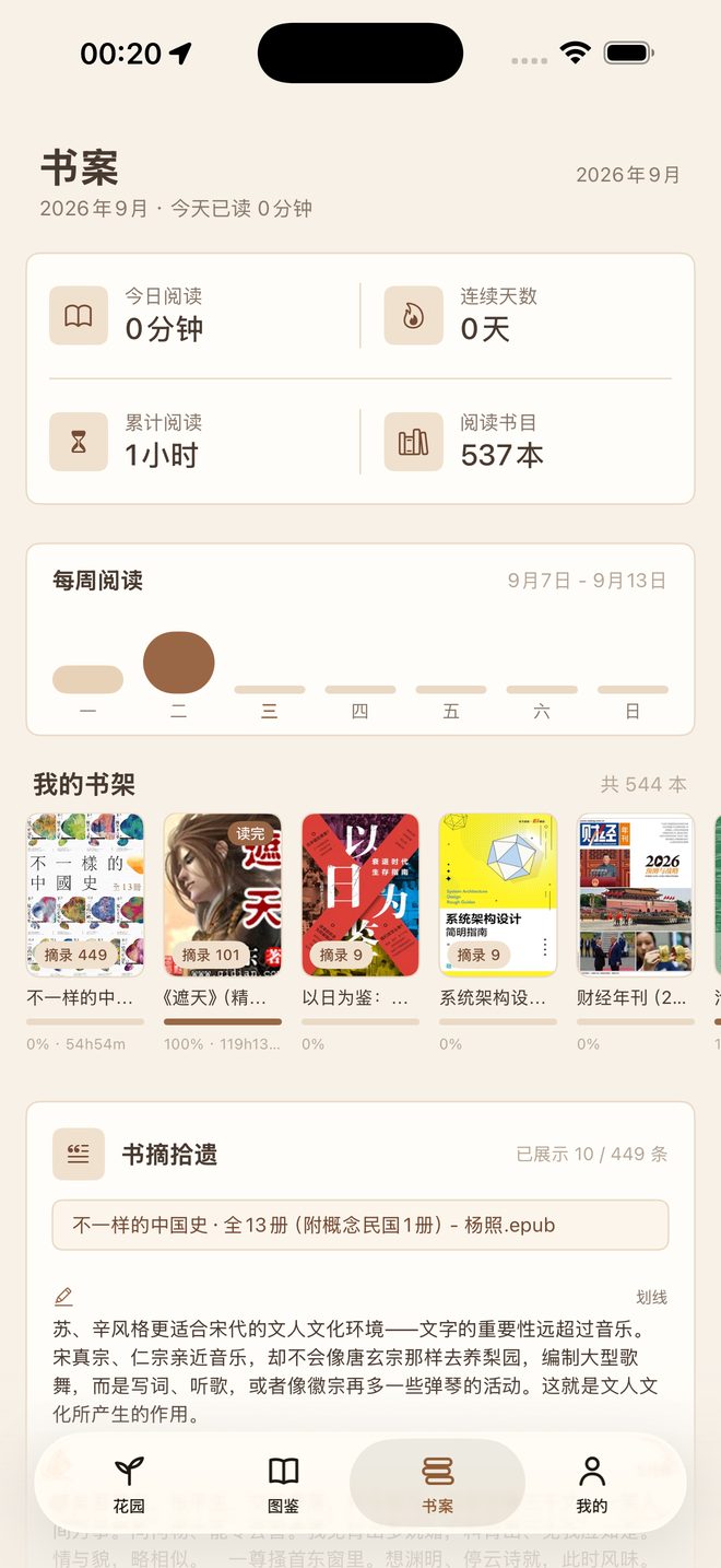 墨园书案页，微信读书阅读数据